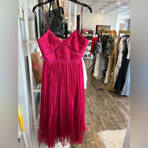 Self-portrait pink pleated lace tiered spaghetti strap dress size 6 - Picture 1 of 5